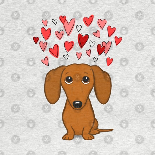 Cute Dog | Dachshund with Valentine Hearts | Wiener Dog Cartoon by Coffee Squirrel